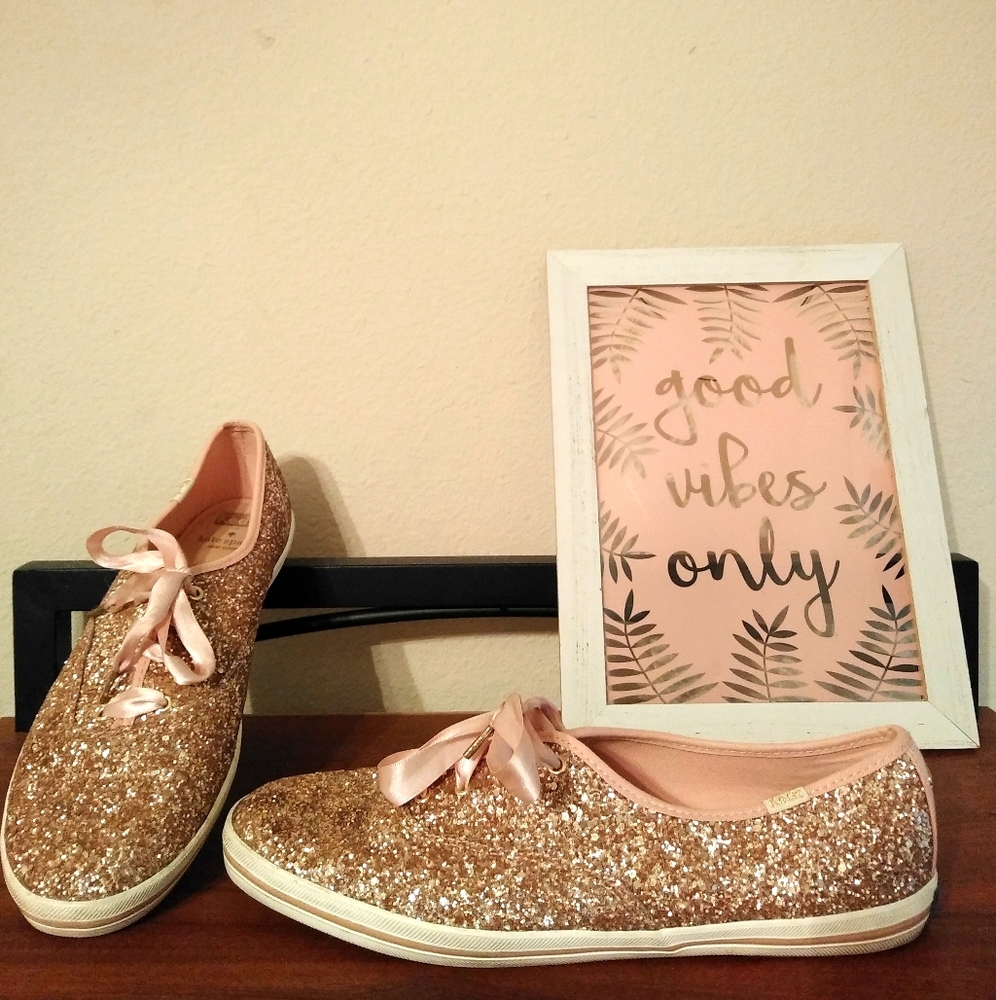 Kate Spade Rose Gold Glitter Keds Shoes Size 11
